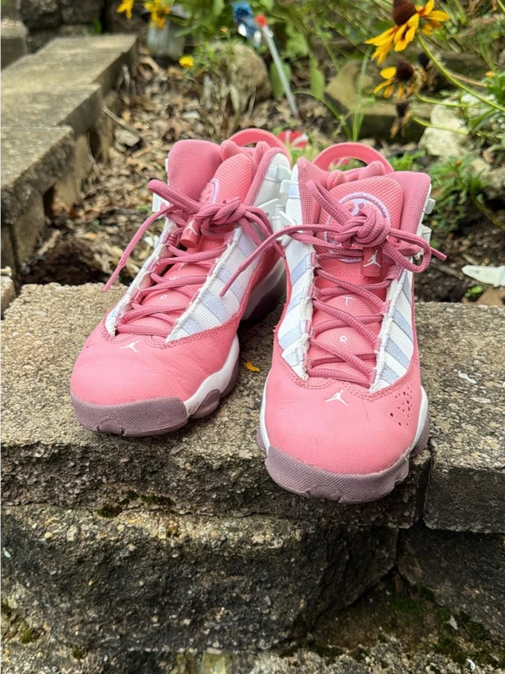 Girls' Pink and White air Jordan 6 rings Basketball Shoes